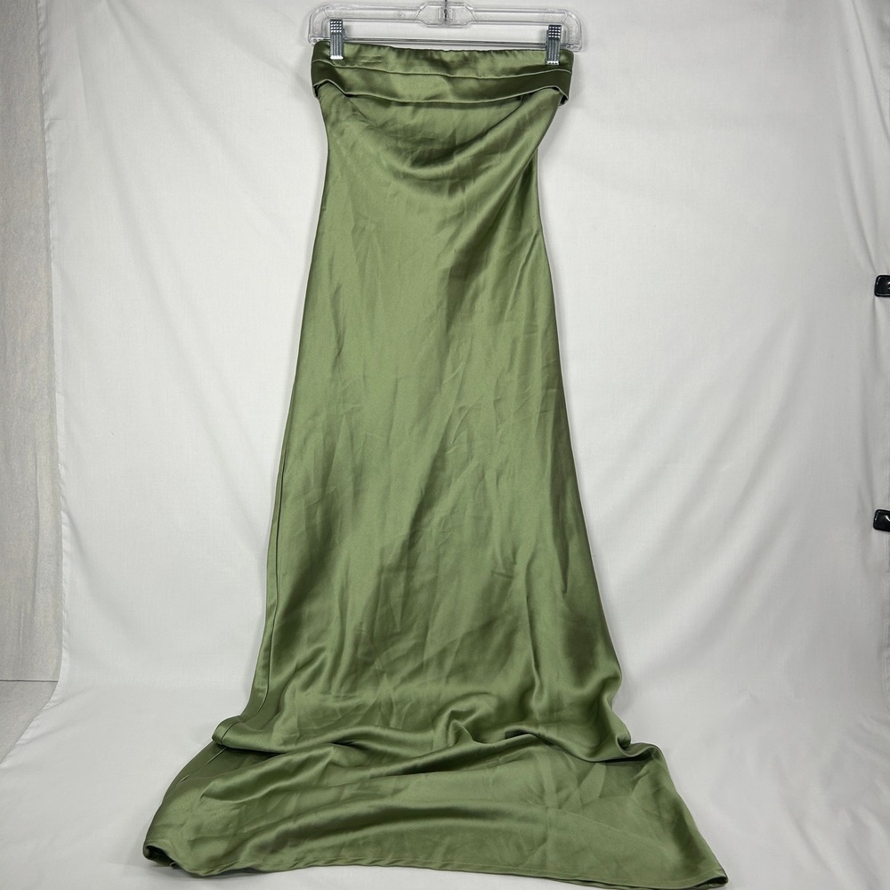 Sage Green Strapless Satin Maxi Dress – Cowl Back Cutout Fits Small/ Extra Small